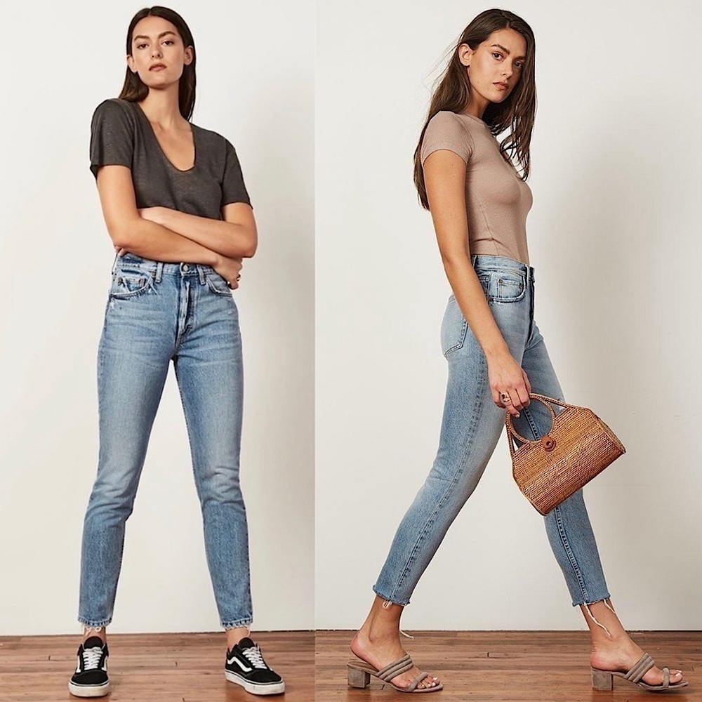 NWT BOYISH Distress Denim High Rise Button Fly Ankle Crop Fray Hem Slim Jean 26‎